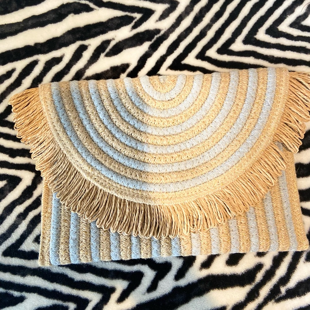 New canvas straw clutch
